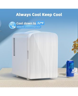 4L Capacity/6 Cans Compact Refrigerator, Portable Mini Fridge,for Bedroom, Car/Office/Dorm, Small Cooler for Cosmetics,Brushed Stainless Steel Door