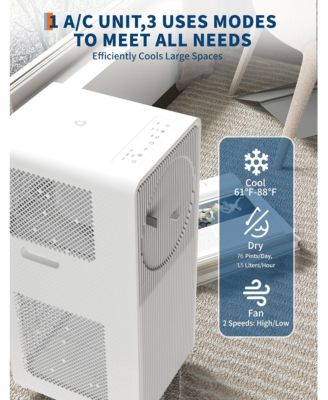 12,000 BTU Drainage-Free Portable AC, 3-in-1 for Bedroom 190-250 Sq.Ft with Remote & Window Kit
