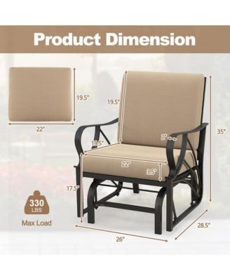 2 Pieces Patio Glider Chair Outdoor Metal Glider with Seat and Back Cushions Backyard Poolside
