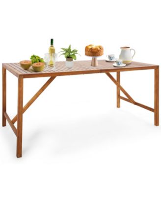 Rectangle Acacia Wood Dining Table Spacious Slatted Top Up to 6 Patio
