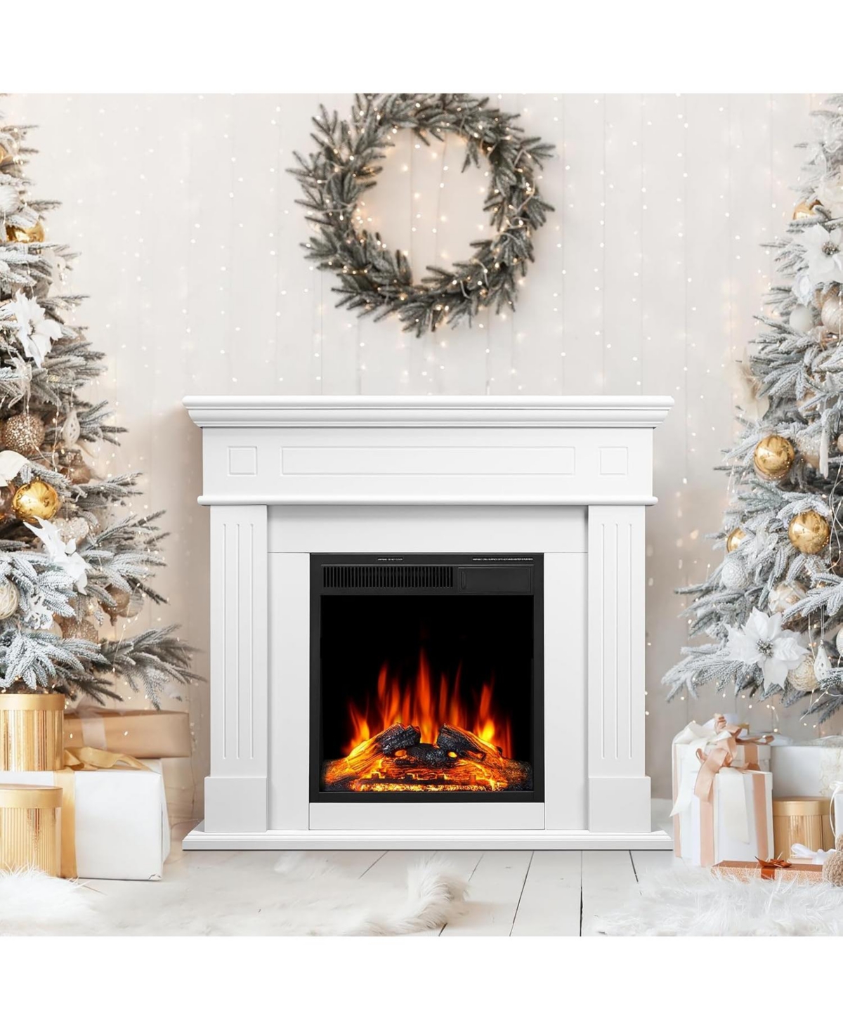 Cowsar 44" Electric Fireplace with Mantel, Free-Standing Heater with Wooden Surround and Log Effect, Remote Control, 750-1500W