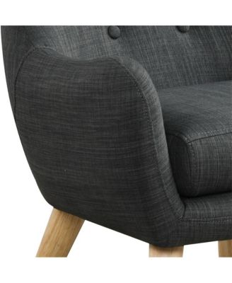 19.5"W Gray Linen Kids Chair with Button Tufted Back and Wooden Legs