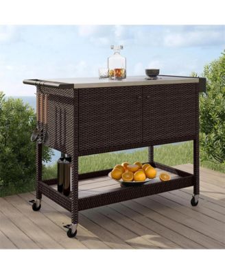 Outdoor Bar Cart With Wheels & Brakes,150LBS Capacity, Versatility Storage Cabinet Cart