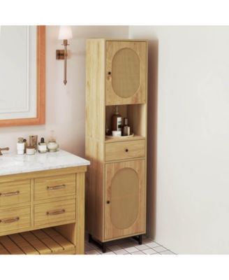 67" Tall Bathroom Cabinet with 2 Doors Open Compartment & Drawer Adjustable Shelves