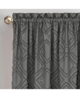 Contemporary Geometric Shabby Diamond Clipped Rod Pocket Single Window Curtain Panel - 84 in. Long - Gray