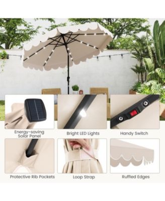 9.3 FT Solar Patio Umbrella w/ 32 LED Lights & Vented Top & Ruffles