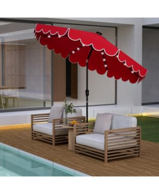 9.3 FT Solar Patio Umbrella w/ 32 LED Lights and Vented Top and Ruffles