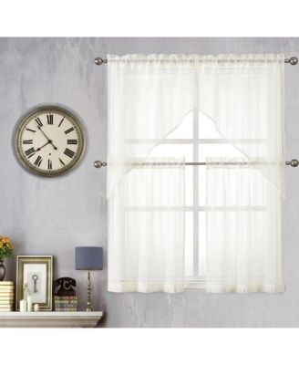 Modern Chic Complete 4 Piece Striped Sheer Kitchen Curtain Tier & Valance Set