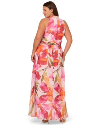 Plus Size Floral Chiffon Halter Maxi Dress