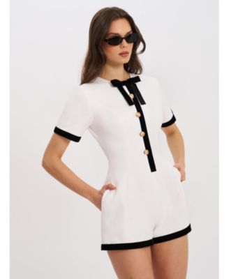 Women's Idina Business Casual White Romper with Black Trim