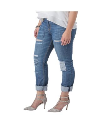 Plus Size Women Distressed And Patched Boyfriend Jeans