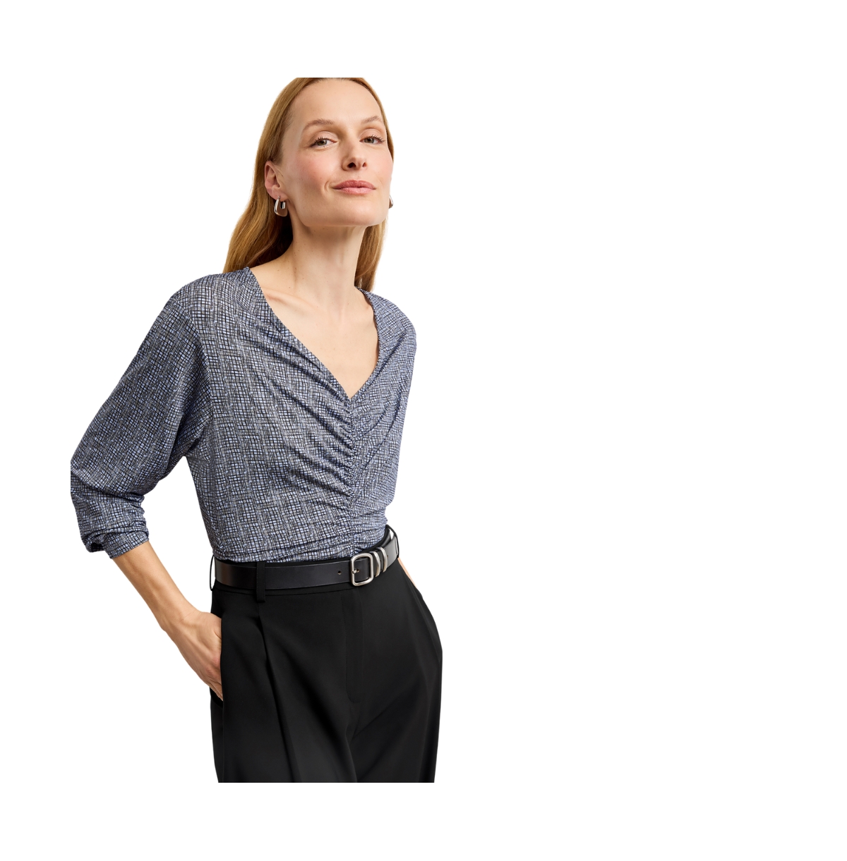 Women's Amina Ruched Top - Printed Jersey - Blueprint sketch