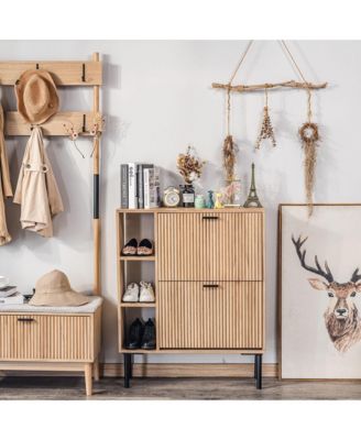 - 2-Drawer Shoe Cabinet in Solid Wood and Metal Exotic Boho Entry