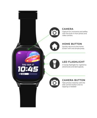 4 Kids Black Leather Silicone Strap Smartwatch, 49mm