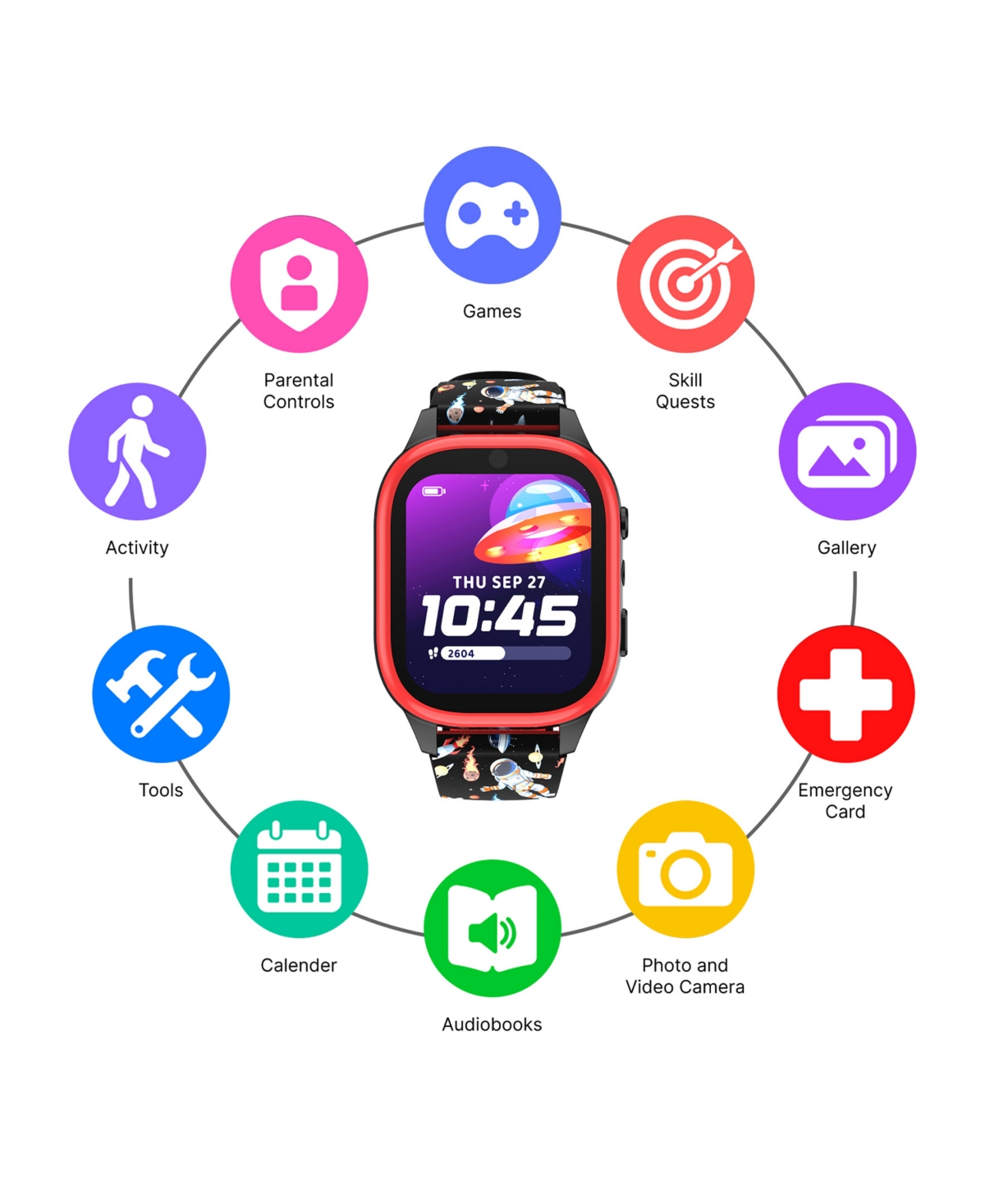 Playzoom 4 Kids Red And Black Print Leather Silicone Strap Smartwatch, 49mm In Multi