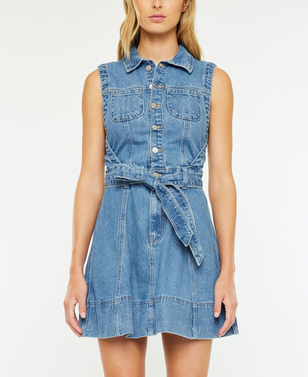 Women's Sleeveless Denim Mini Dress - Medium Wash