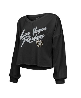 Women's Maxx Crosby Black Las Vegas Raiders Off-Shoulder Script Player Name Number Cropped Long Sleeve V-Neck T-Shirt