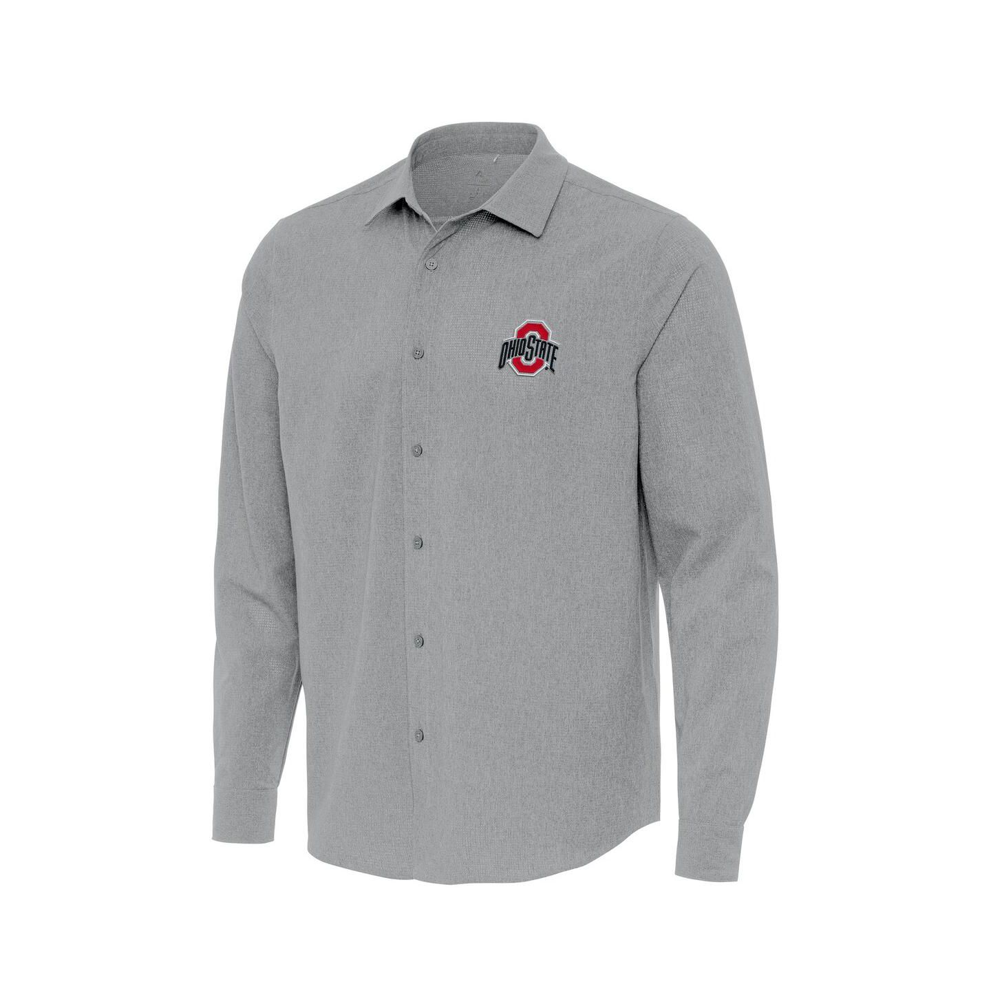 Мужская рубашка Antigua Gray Ohio State Buckeyes Exposure Woven Long Sleeve Button-Up — фото 1