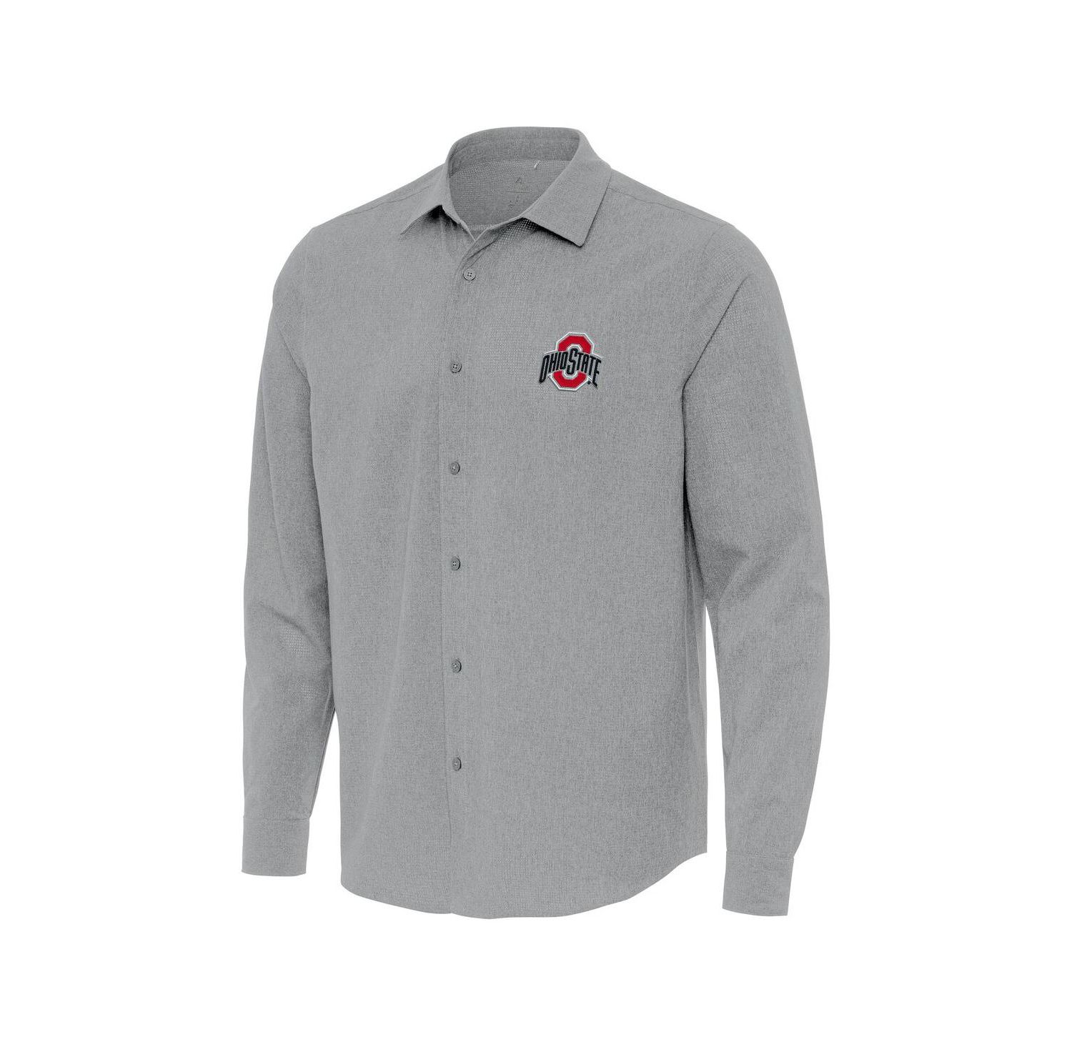 Men's Gray Ohio State Buckeyes Exposure Woven Long Sleeve Button-Up Shirt