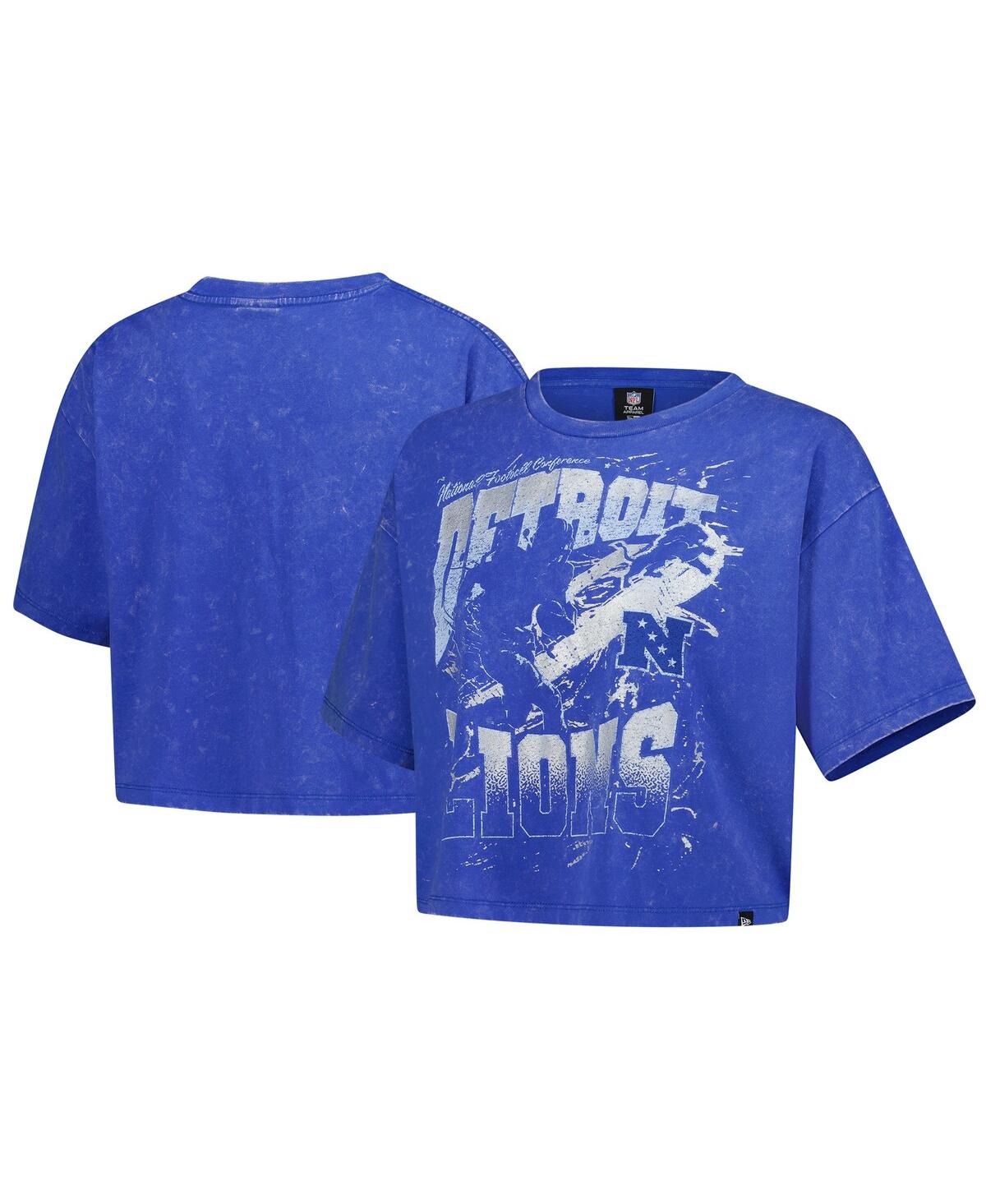 Women'sÂ Blue Detroit Lions Cropped Boxy Sport Classics Mineral Wash T-Shirt - Blue