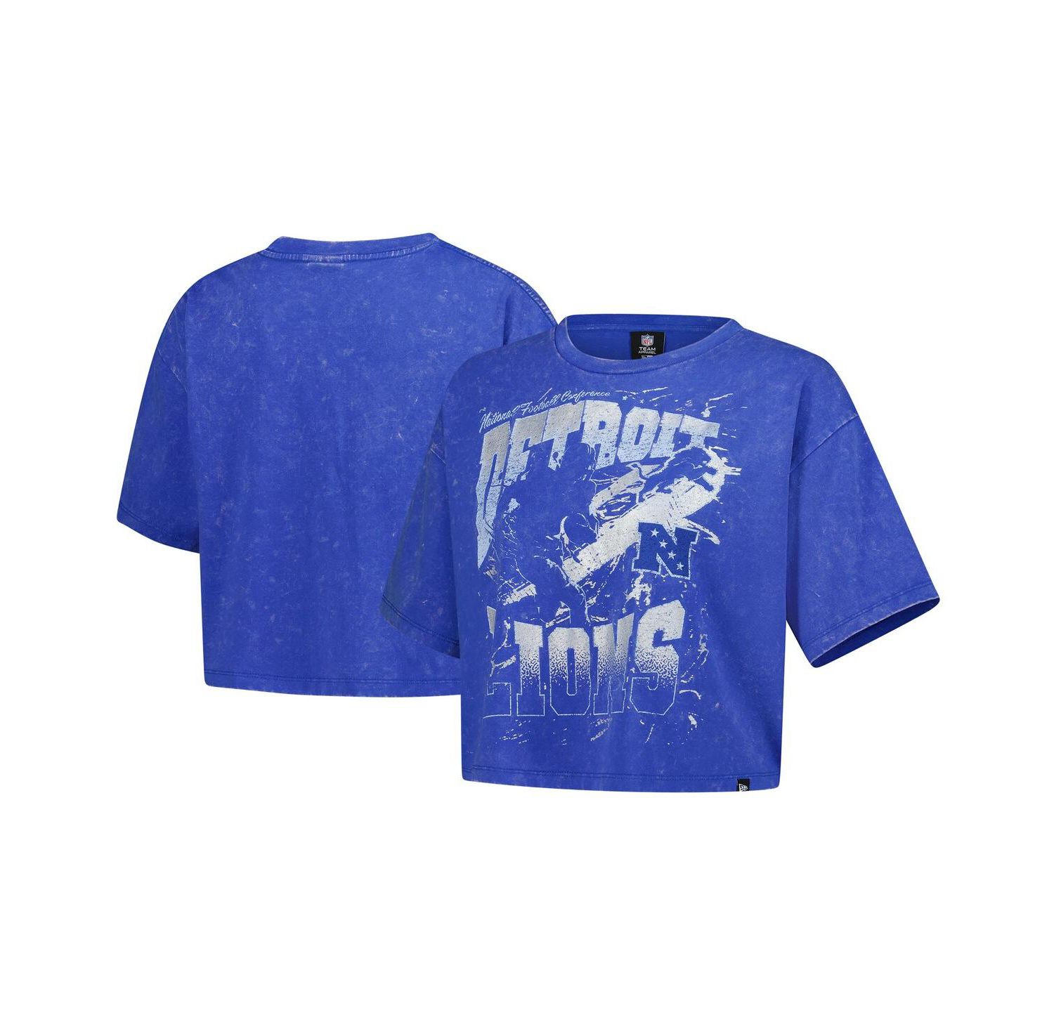 Women's Blue Detroit Lions Cropped Boxy Sport Classics Mineral Wash T-Shirt