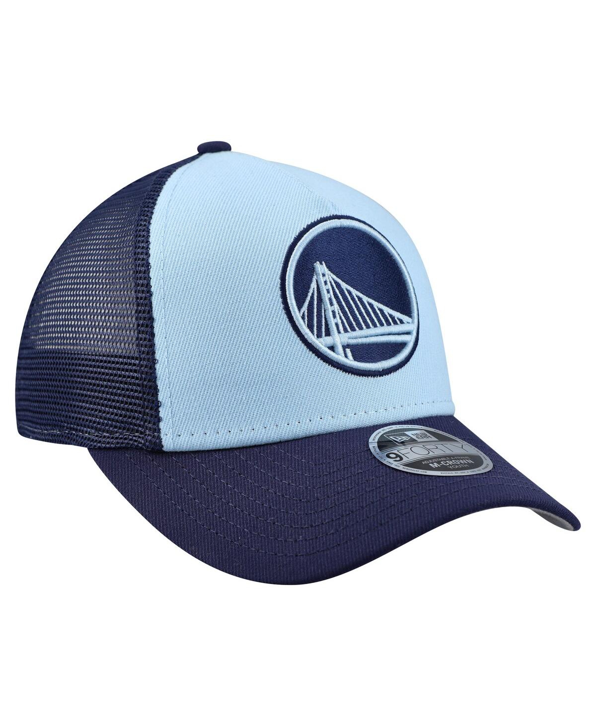 New Era Big Boys And Girls Light Blue Golden State Warriors Colorpack 9forty A-frame Trucker Adjustable Hat In Blue