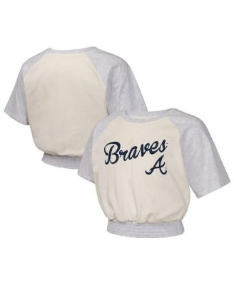 Outerstuff - Big Girls Cream Atlanta Braves Curve Ball Fashion Raglan T-Shirt