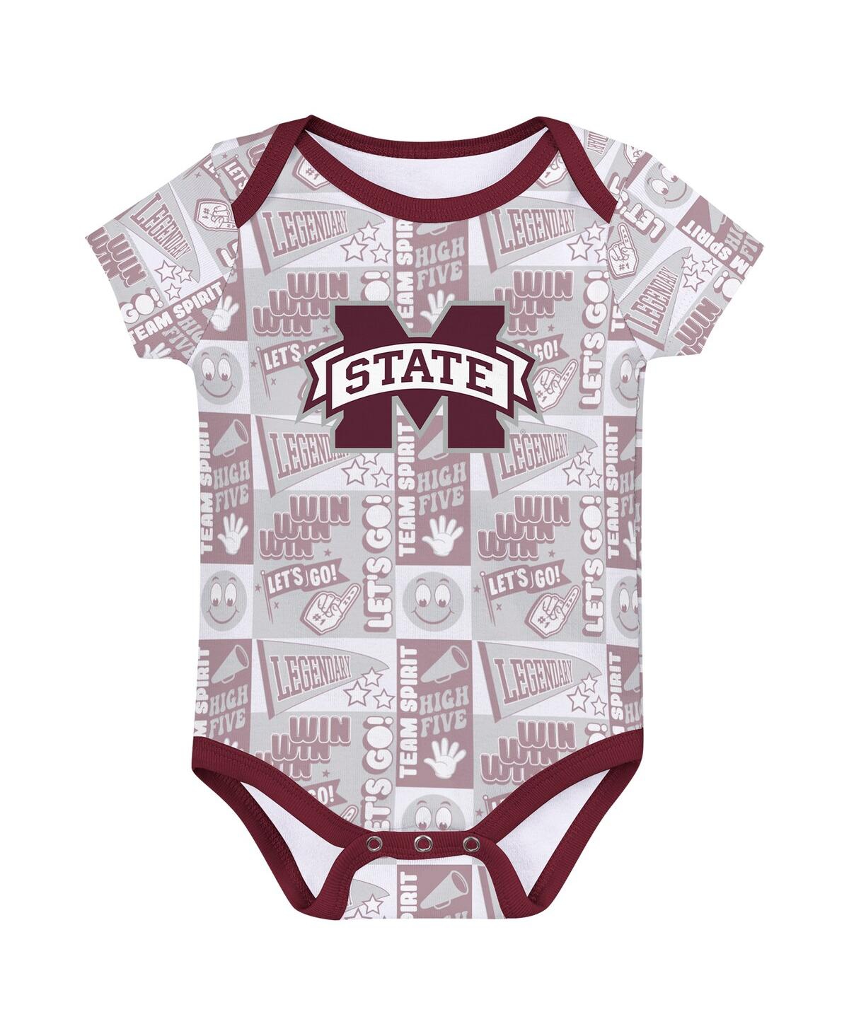 Outerstuff Newborn 3-pack Maroon Mississippi State Bulldogs Sunday Comics Bodysuit Set In Multi