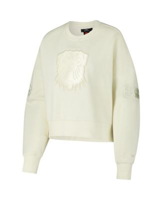 Women's Cream Cleveland Browns Triple Tonal Cropped Fleece Pullover Sweatshirt