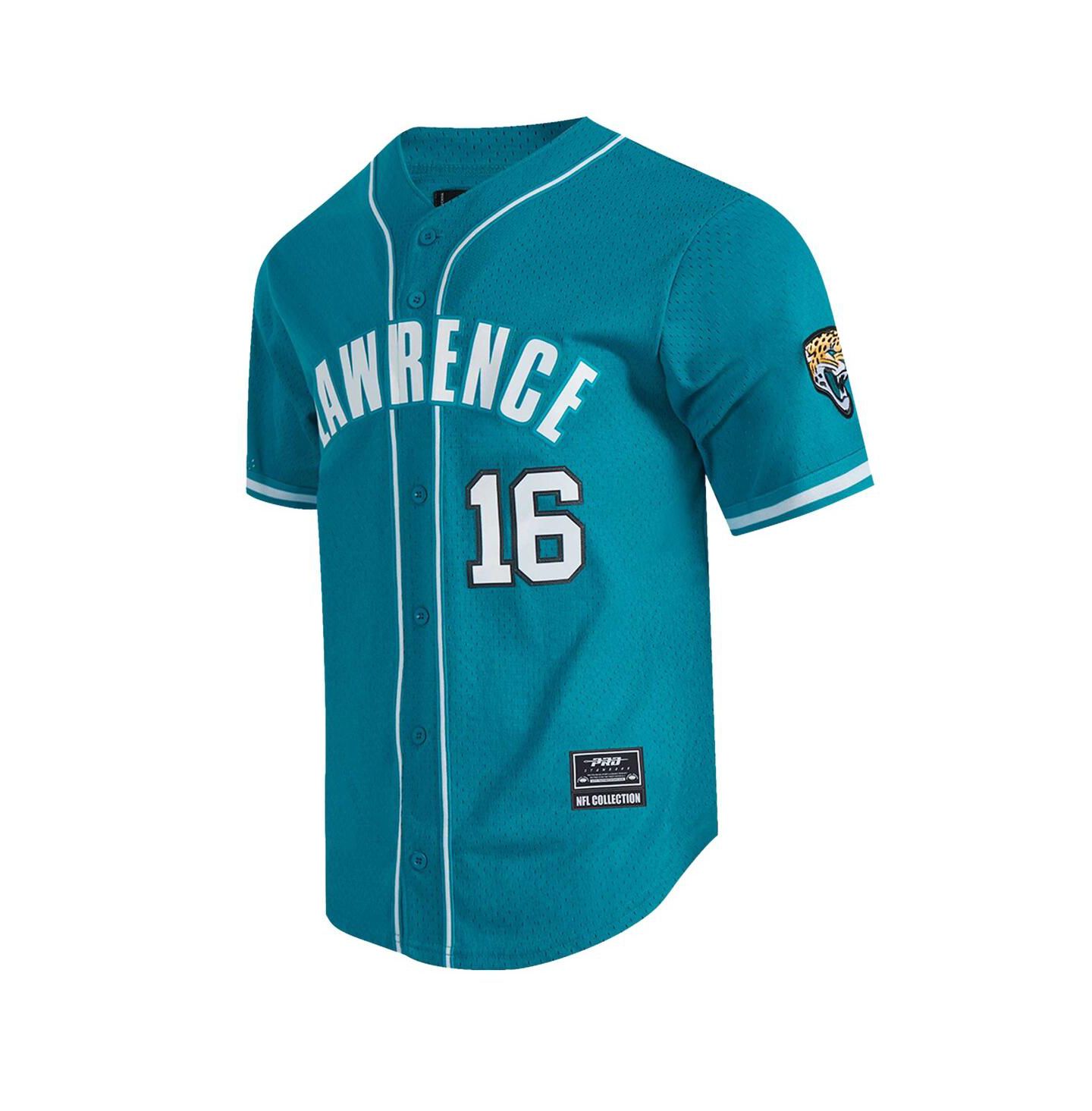 Мужской топ Pro Standard Trevor Lawrence Teal Jacksonville Jaguars Mesh Button-Up Baseball Jersey — фото 5