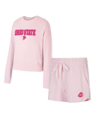 Concepts Sport - Women's&nbsp; Pink Ohio State Buckeyes Elevation Tri-Blend Long Sleeve Top Short Set