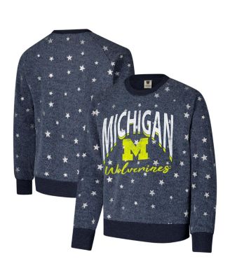Wes & Willy - Big Boys and Girls Navy Michigan Wolverines Shimmer Star Reverse Fleece Raglan Pullover Sweatshirt