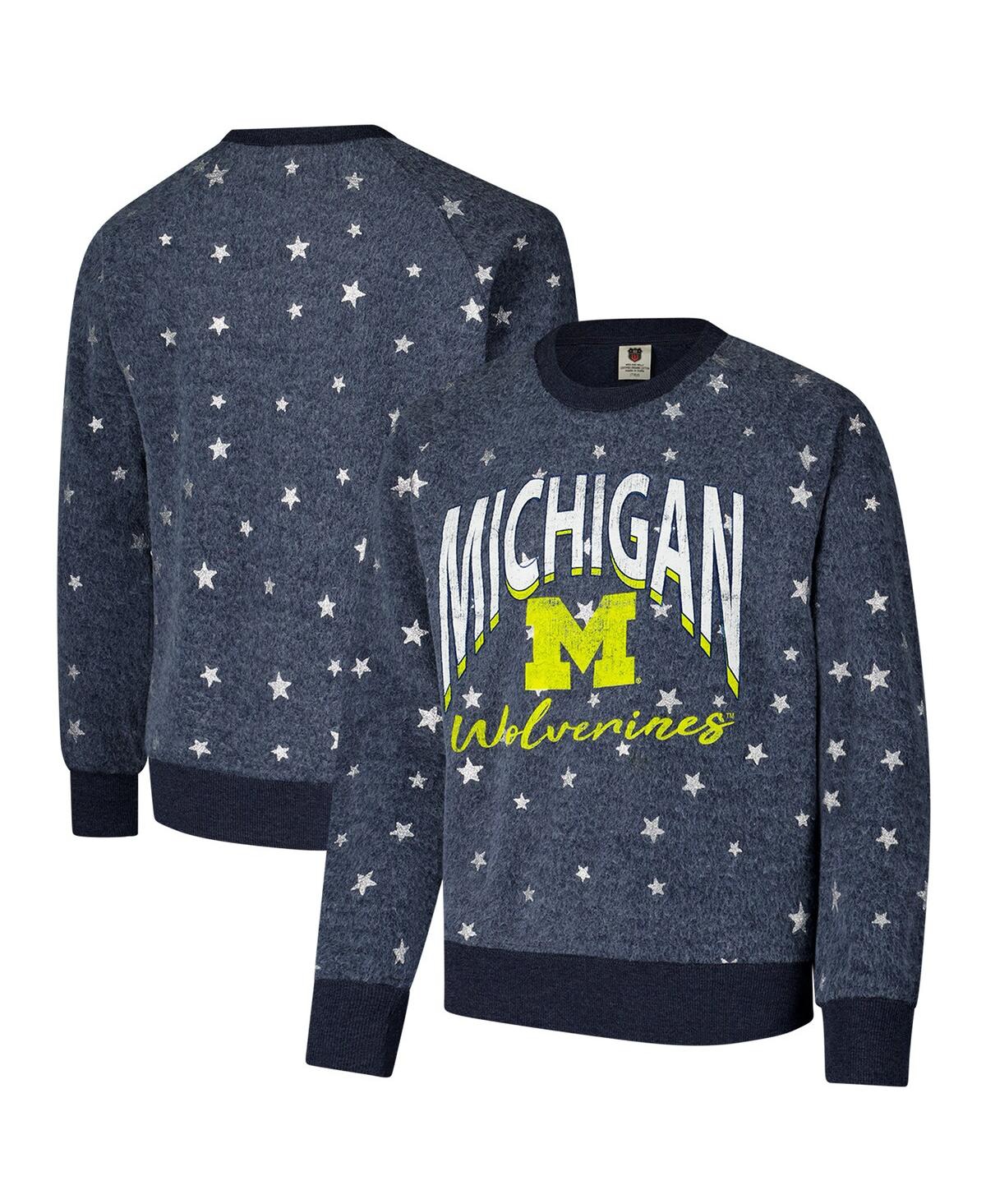 Wes & Willy Big Boys And Girls Navy Michigan Wolverines Shimmer Star Reverse Fleece Raglan Pullover Sweatshirt In Gray
