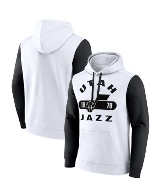 Fanatics - Men's White/Black Utah Jazz Attack Color Block Pullover Hoodie