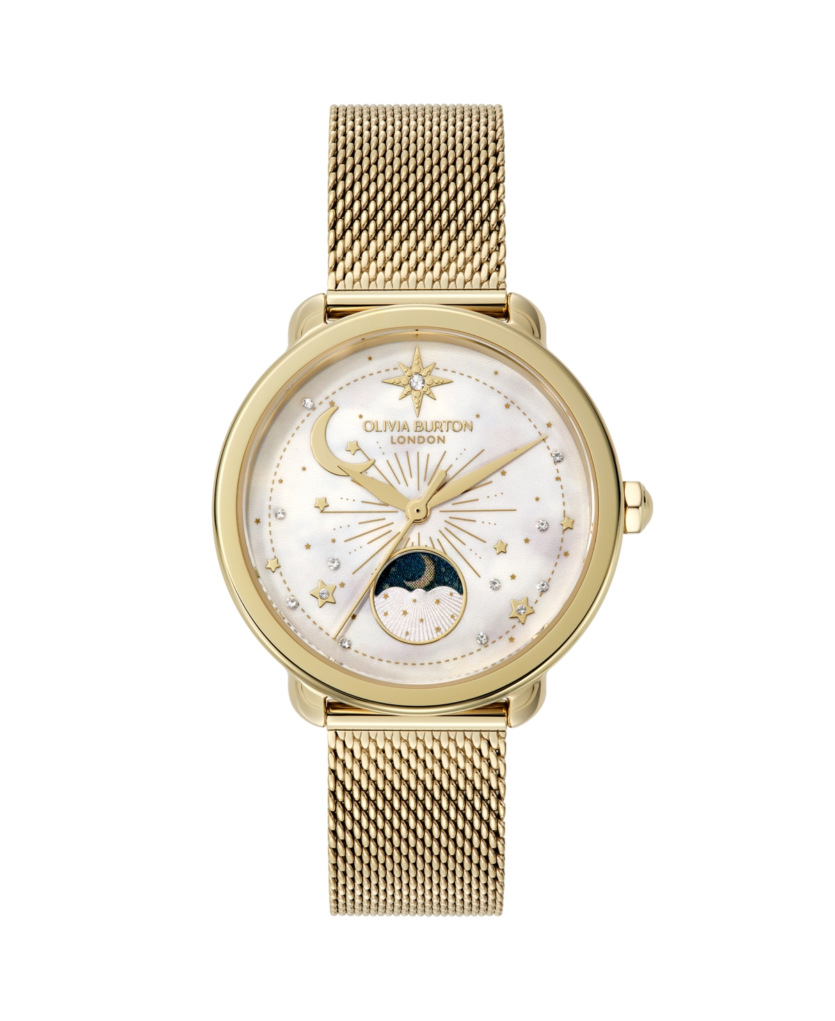 Women's Moonphase Gold Tone Stainless Steel Mesh Bracelet Watch, 34mm - Gold