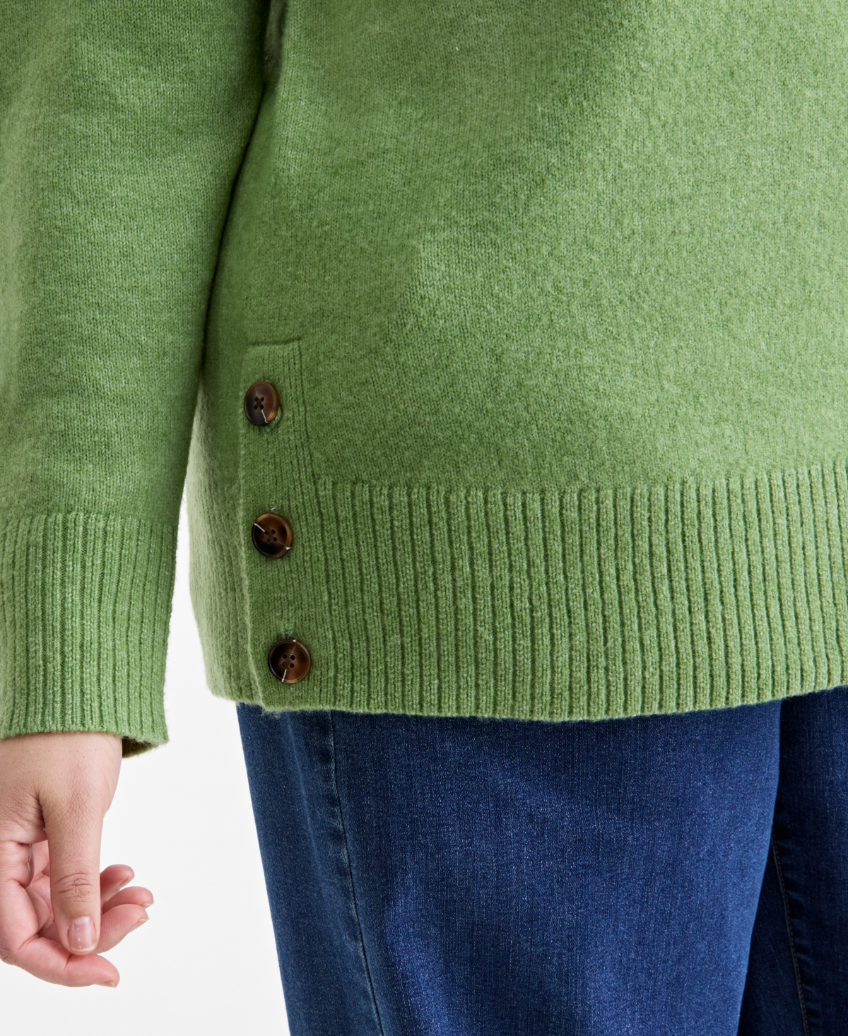 Style & Co Plus Size Solid Shawl-collar Tunic Sweater, Macy's Exclusive In Green