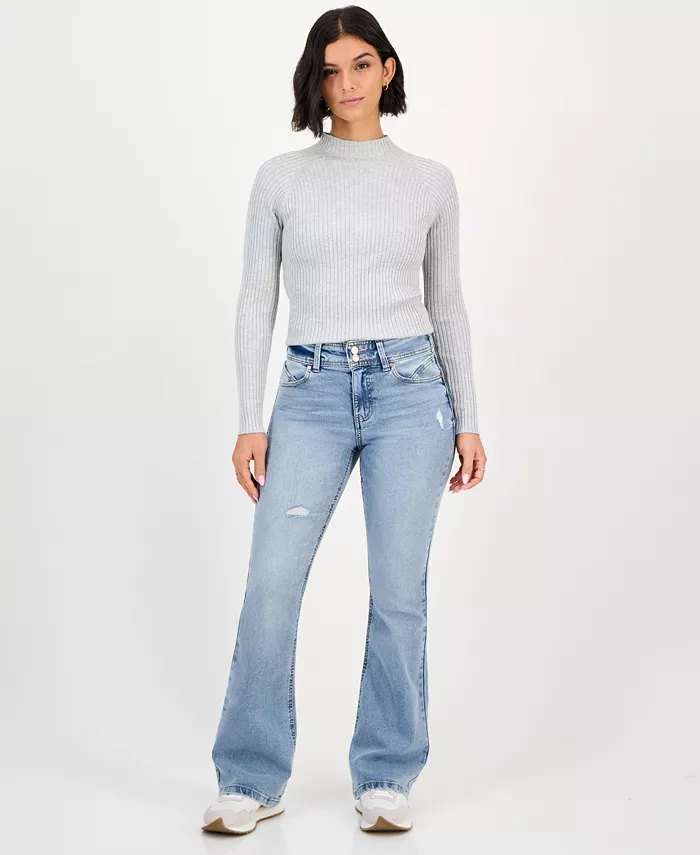 Juniors' Double-Button Distressed Bootcut Jeans - thumbnail 5