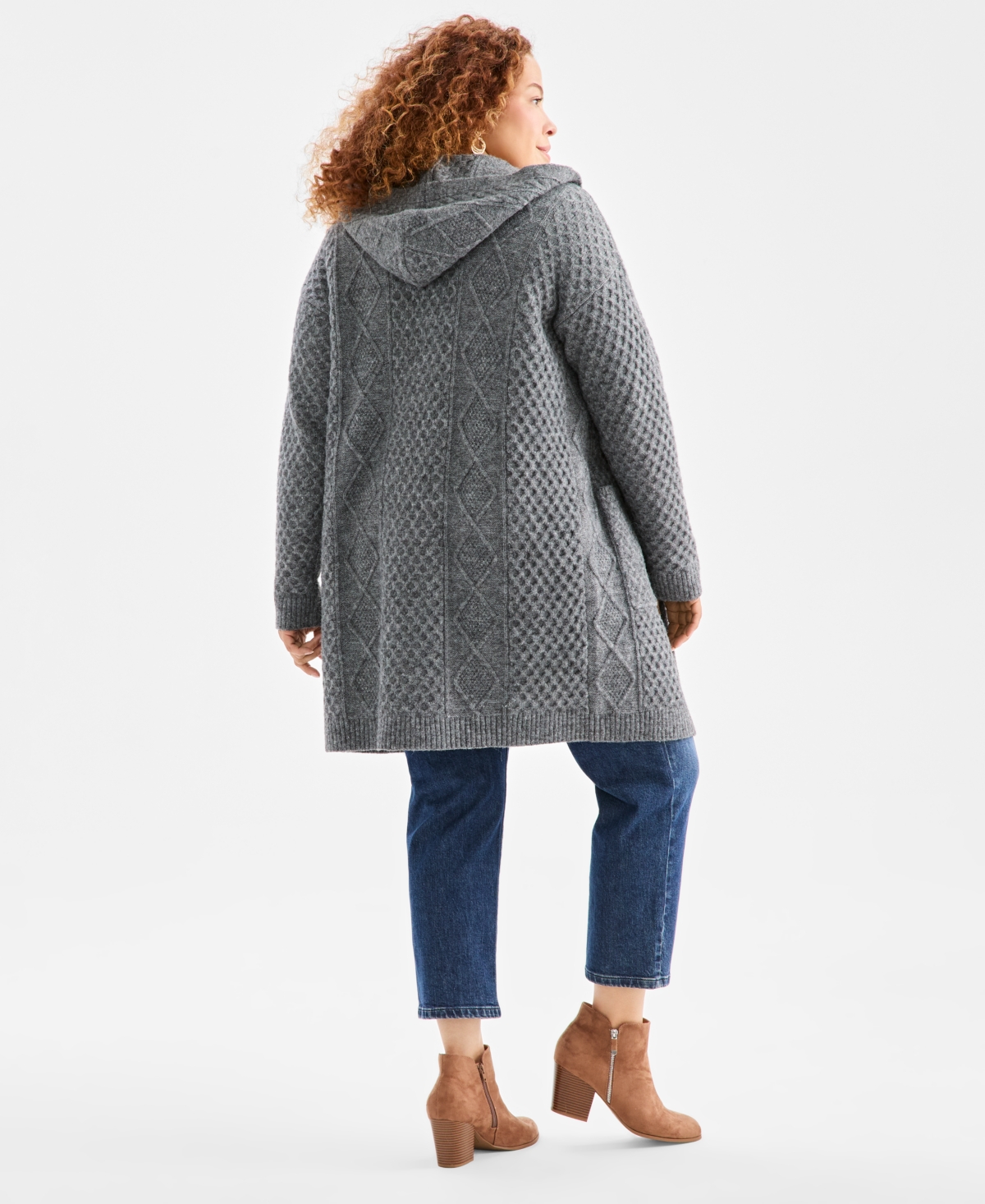 Style & Co Plus Size Chunky Open-front Cable-knit Cardigan, Macy's Exclusive In Gray