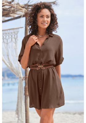 Women's Multi-Way Collared Short Sleeve Tunic Top