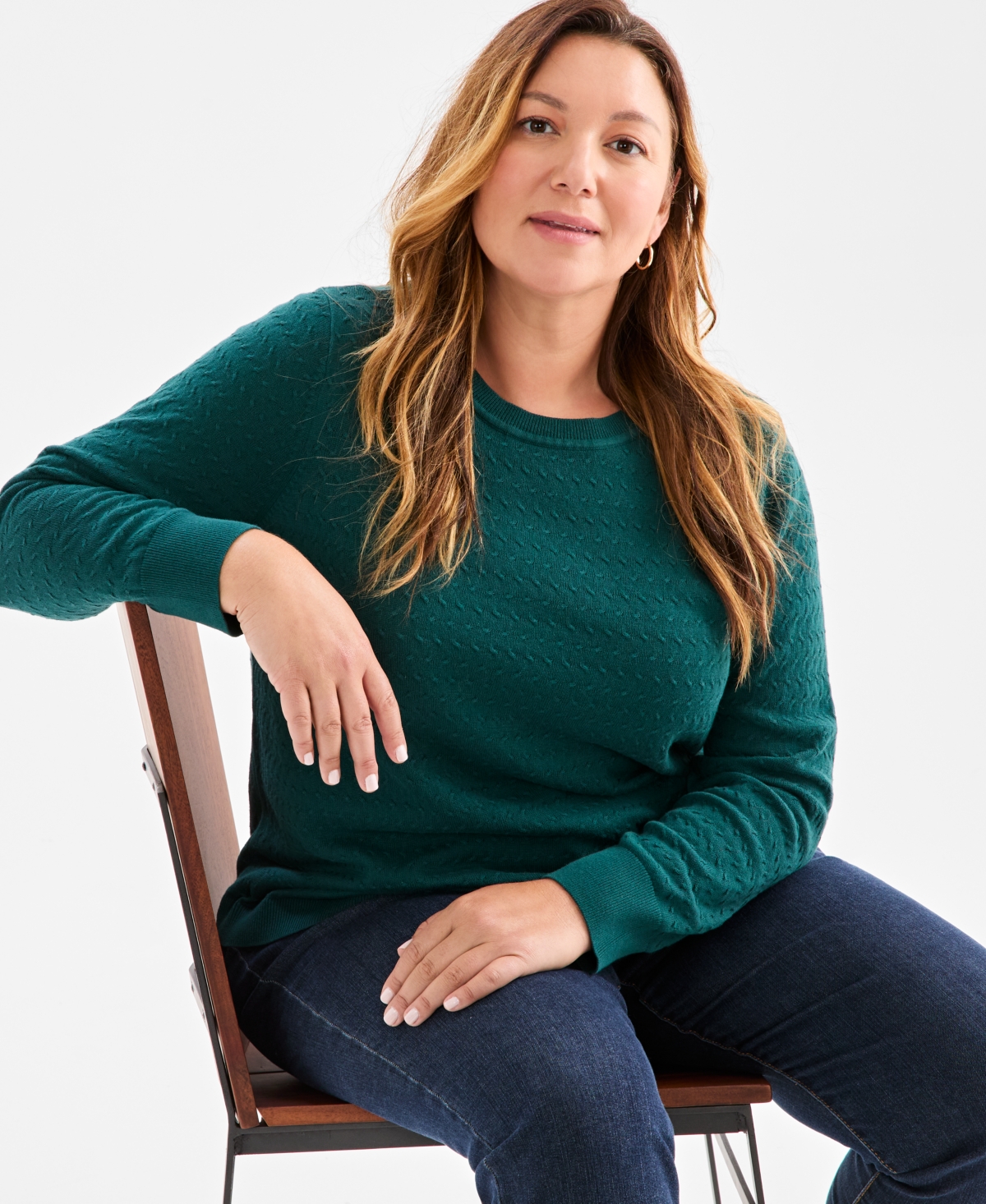 Style & Co Plus Size Solid Crewneck Sweater, Macy's Exclusive In Green