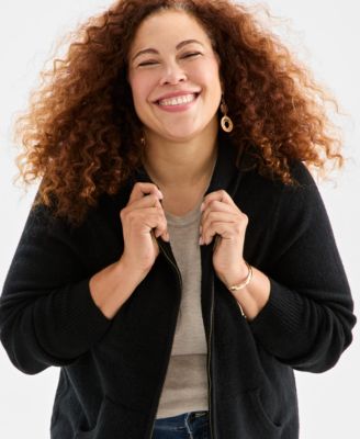 Plus Size Zip-Front Hooded Luxsoft Sweater