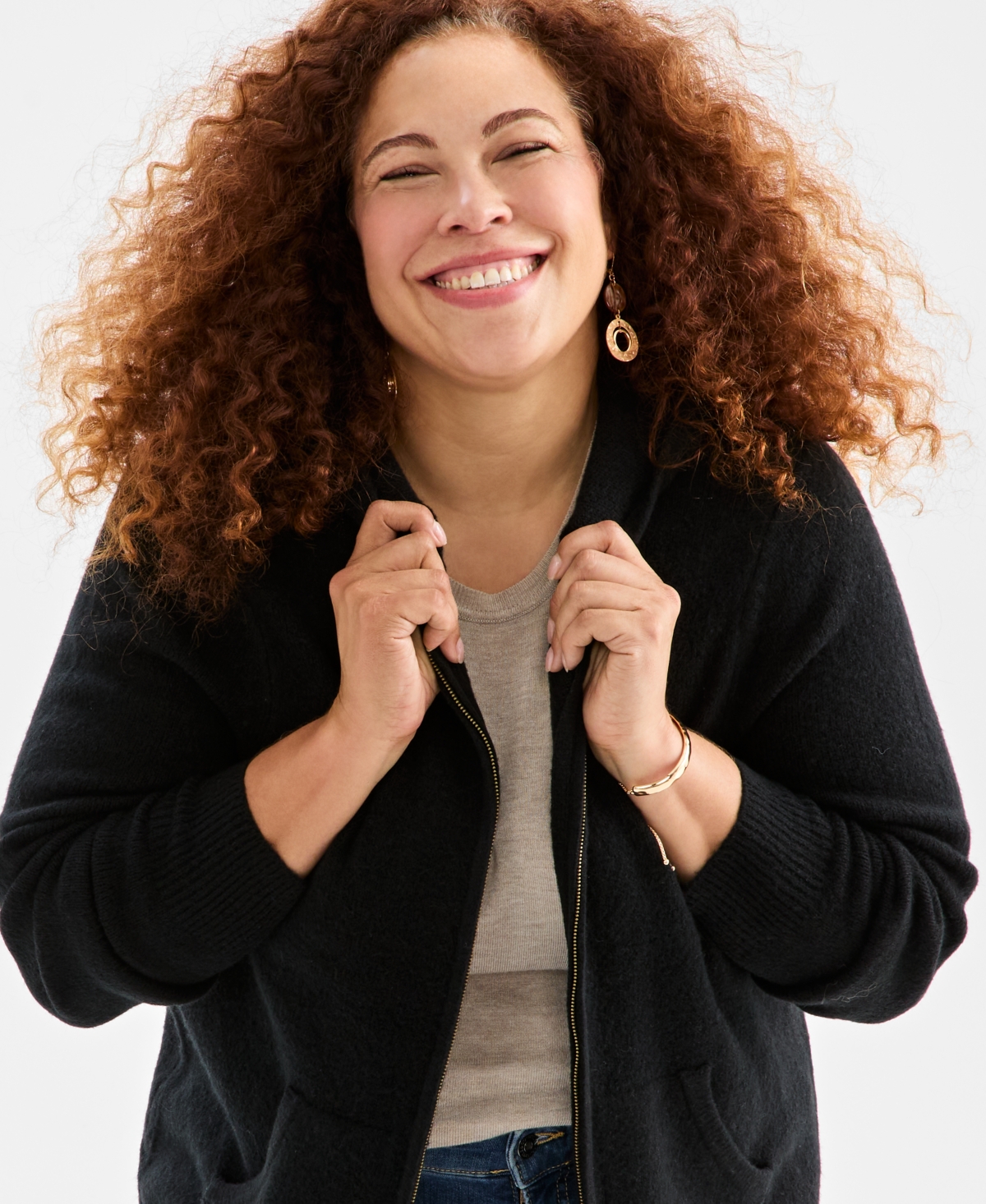 Style & Co Plus Zip-Front Hooded Sweater, Macy's Exclusive