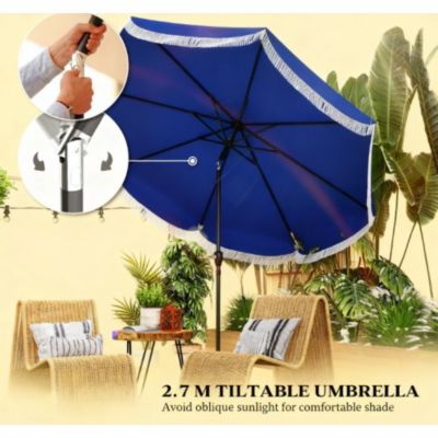 8.8ft Outdoor Umbrella with Crank Patio Umbrella 8 Ribs Push Button Tilt