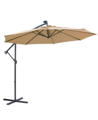 10 FT Solar Patio Outdoor Umbrella Hanging Cantilever Umbrella Offset Umbrella ,Adustment with 32 LED Lights