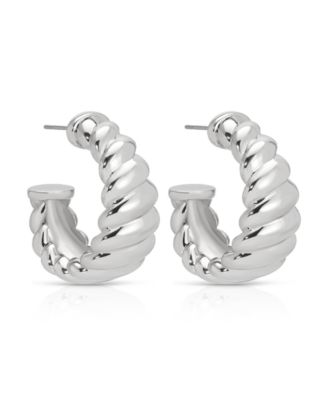 Modern Ribbed Hoops Earrings