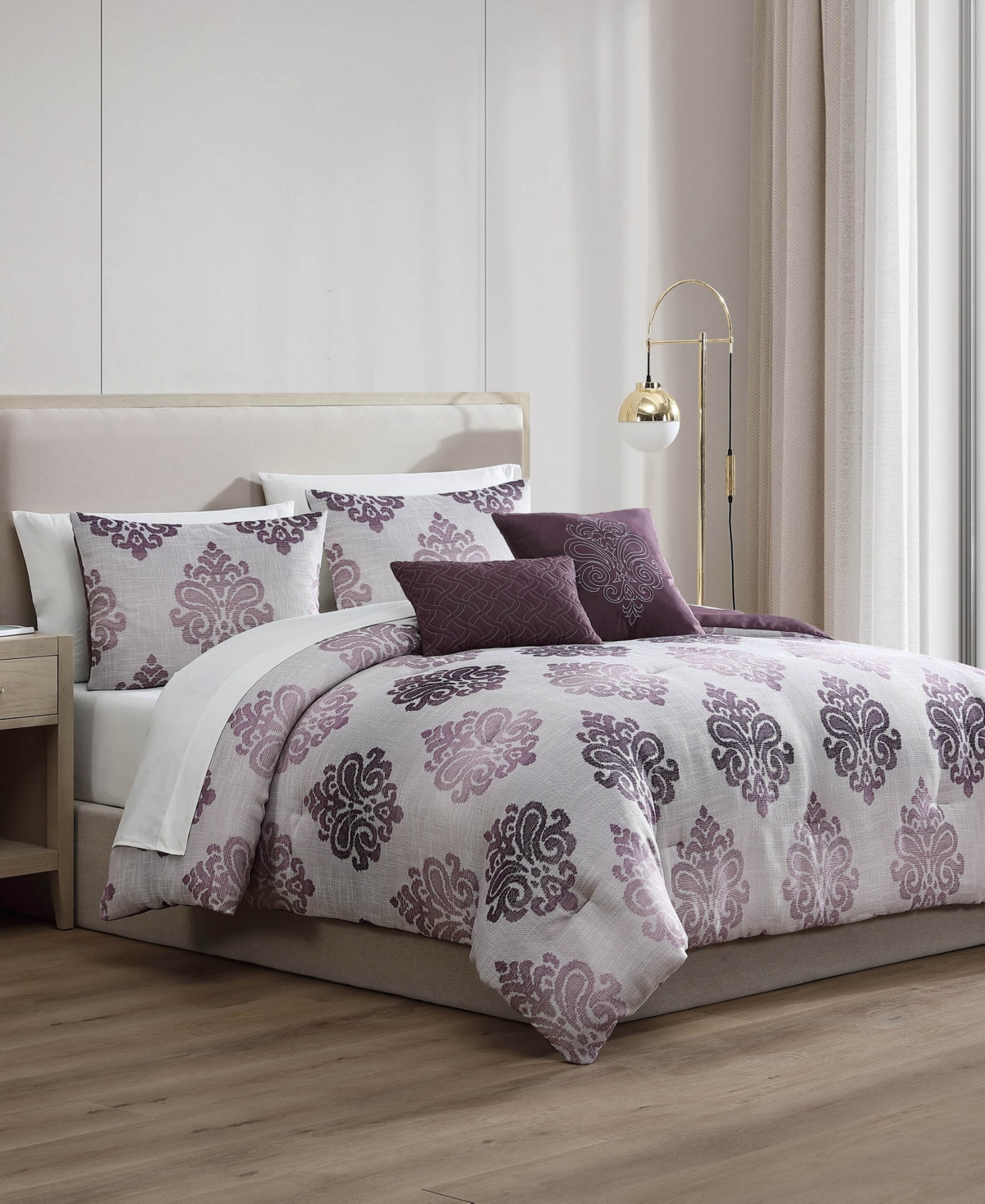 Hallmart Collectibles Morado Damask 9-pc. Comforter Set, Queen In Purple