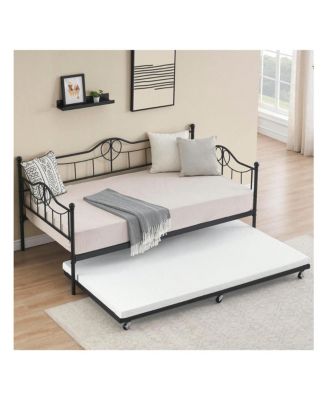 Metal Twin Daybed and Pull-Out Trundle Set, Twin Size, Steel Slat Support, Sofa Bed Frame for Living Room, Bedroom, Guest Room