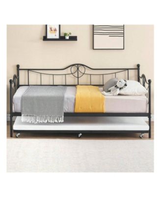 Metal Twin Daybed and Pull-Out Trundle Set, Twin Size, Steel Slat Support, Sofa Bed Frame for Living Room, Bedroom, Guest Room
