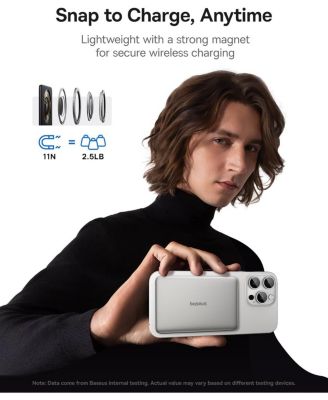 Picogo 5000mAh Ultra-Slim MagSafe Power Bank, Card-Size Wireless Charger with USB-C Braided Cable, Black