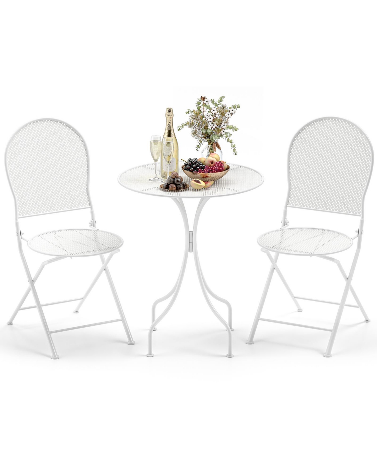 Slickblue Outdoor 3-Piece Folding Bistro Set with Metal Round Table and Chairs – Space-Saving Patio Furniture